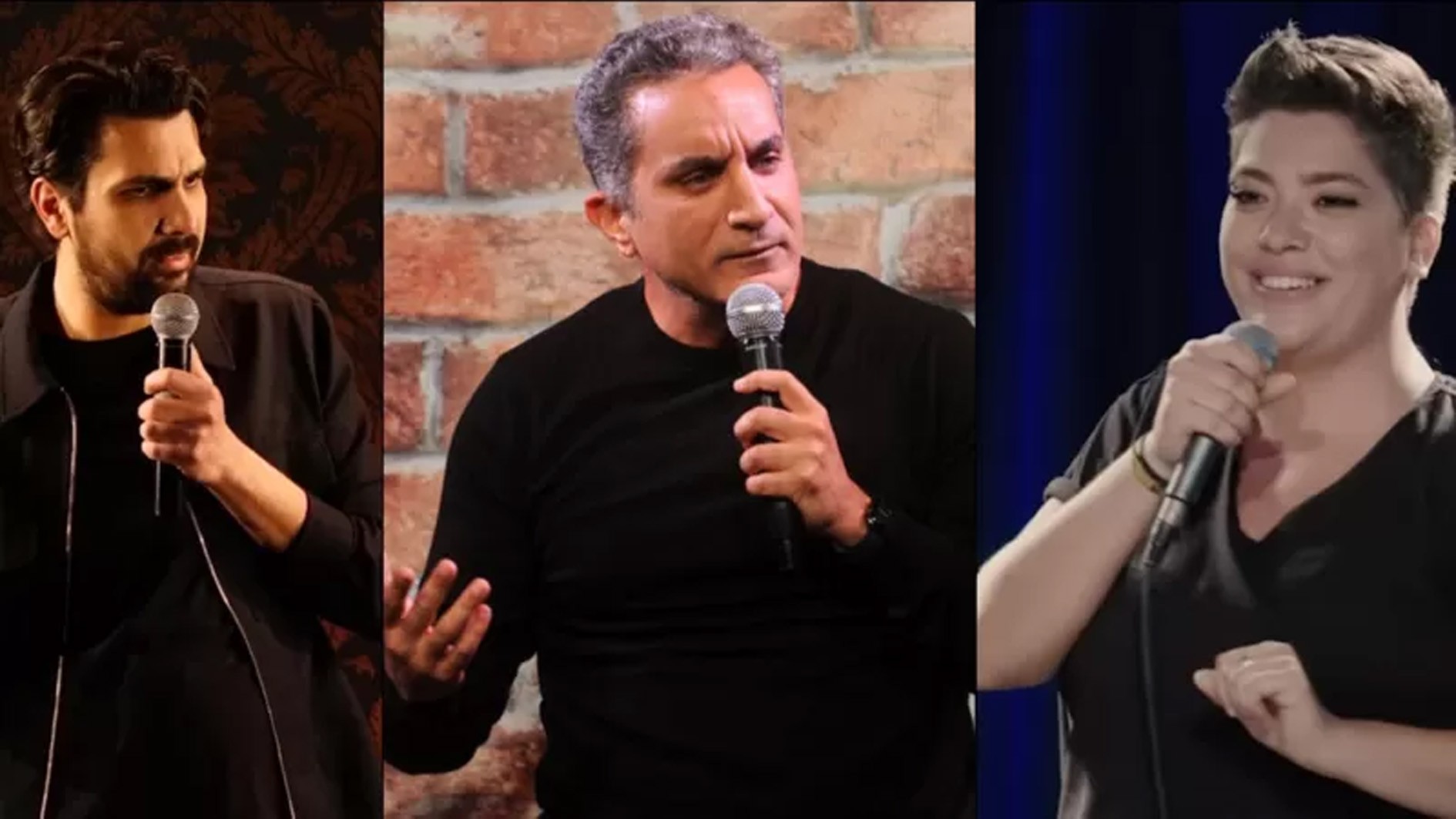 شادن فقيه، باسم يوسف، وعلاء أبو دياب (ALAA ABU DIAB/GETTY/CINEMOZ) 