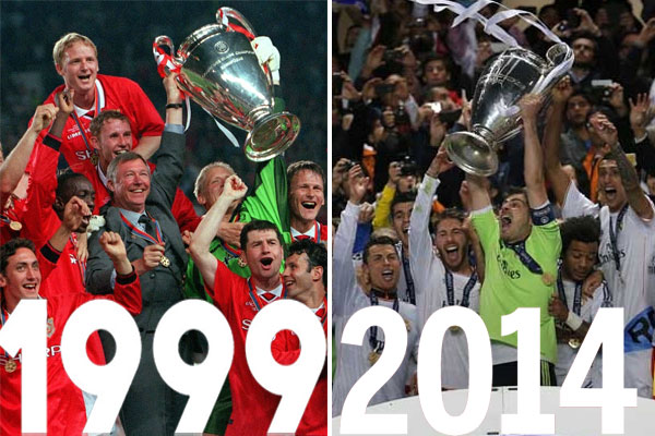 حقق ريال مدريد 10 انتصارات قارية عام 2014 بينما سجل مانشستر يونايتد 6 انتصارات عام 1999