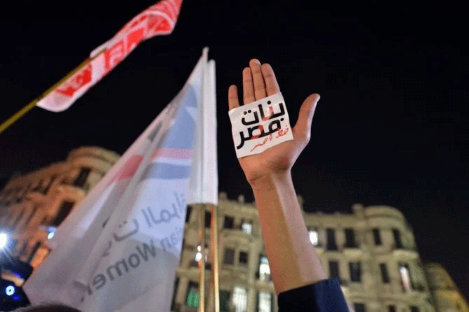 متظاهر ضد الاعتداءات الجنسية يرفع شعار 