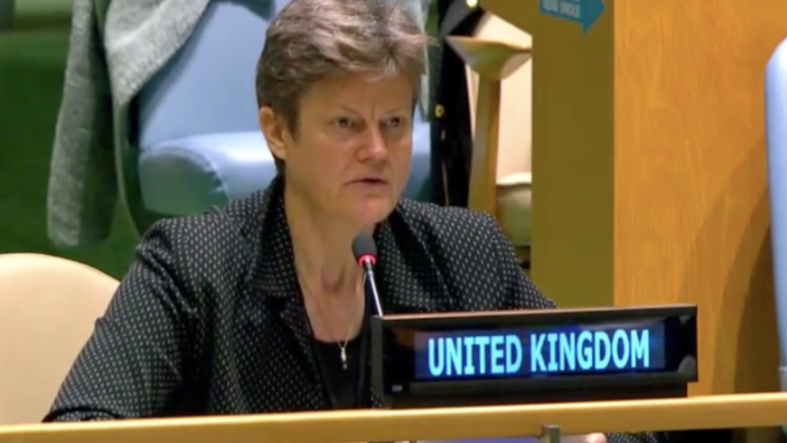 السفيرة البريطانية لدى الأمم المتحدة تتحدث خلال المداخلة عن سوريا 