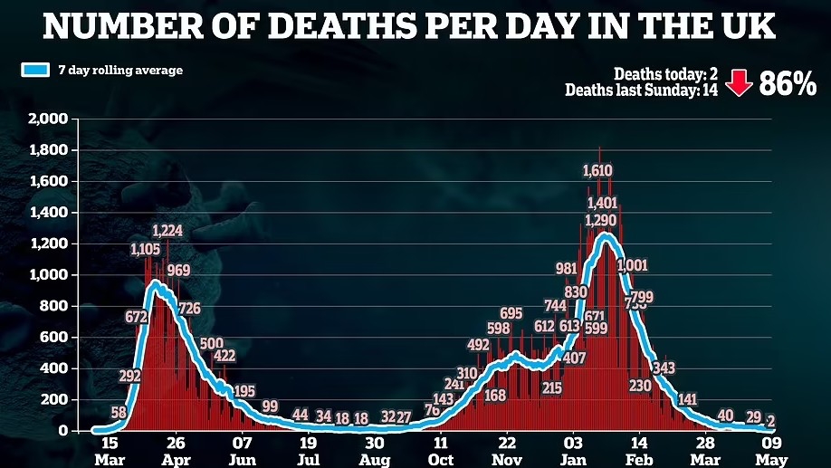 رسم بياني يوضح عدد الوفيات في بريطانيا في آخر 24 ساعة 