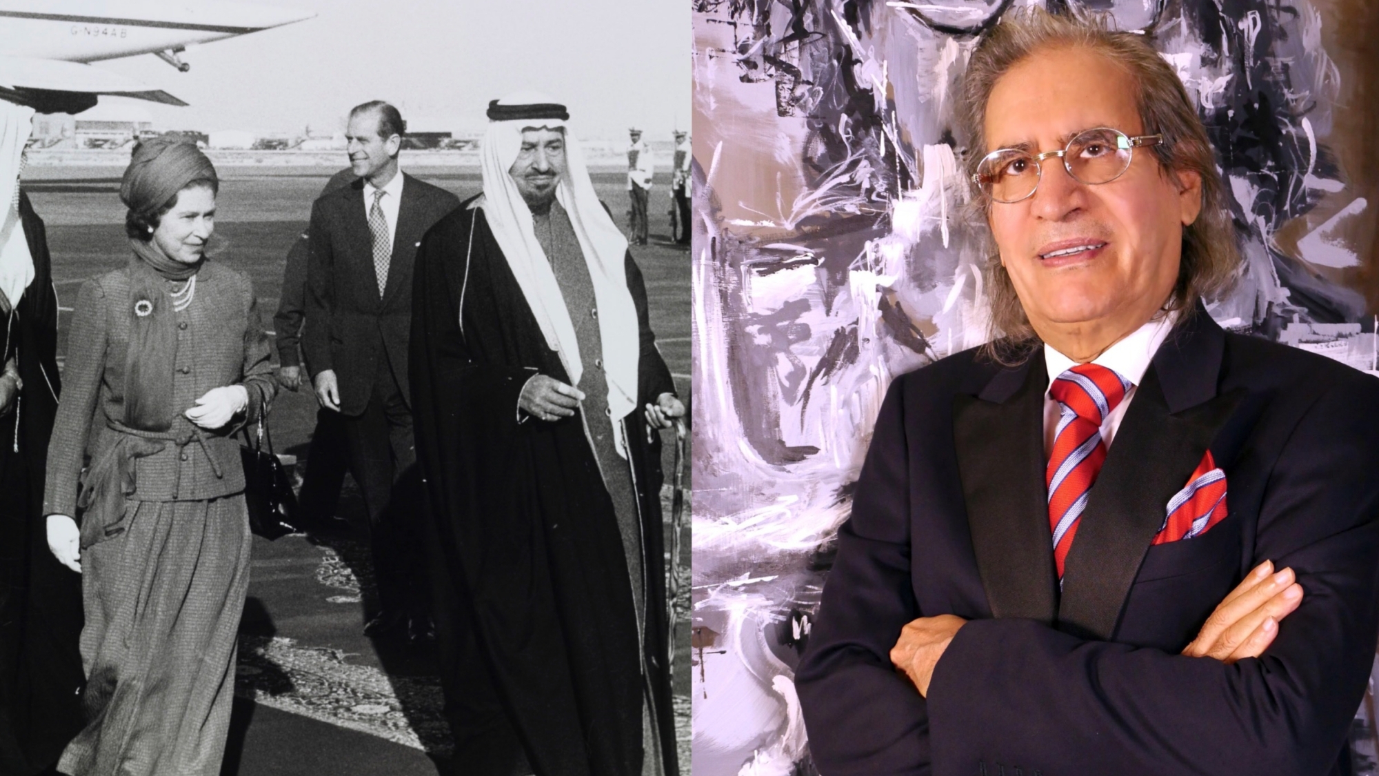 الملك خالد يستقبل الملكة اليزابيث والأمير فيليب في الرياض. (يمين) عثمان العمير
