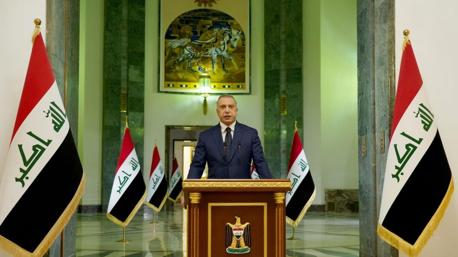 الكاظمي موجهاً كلمة وداع الى العراقيين الخميس 27 أكتوبر 2022 لمناسبة انتهاء ولايته رئيساً للوزراء في العراق (مكتبه)