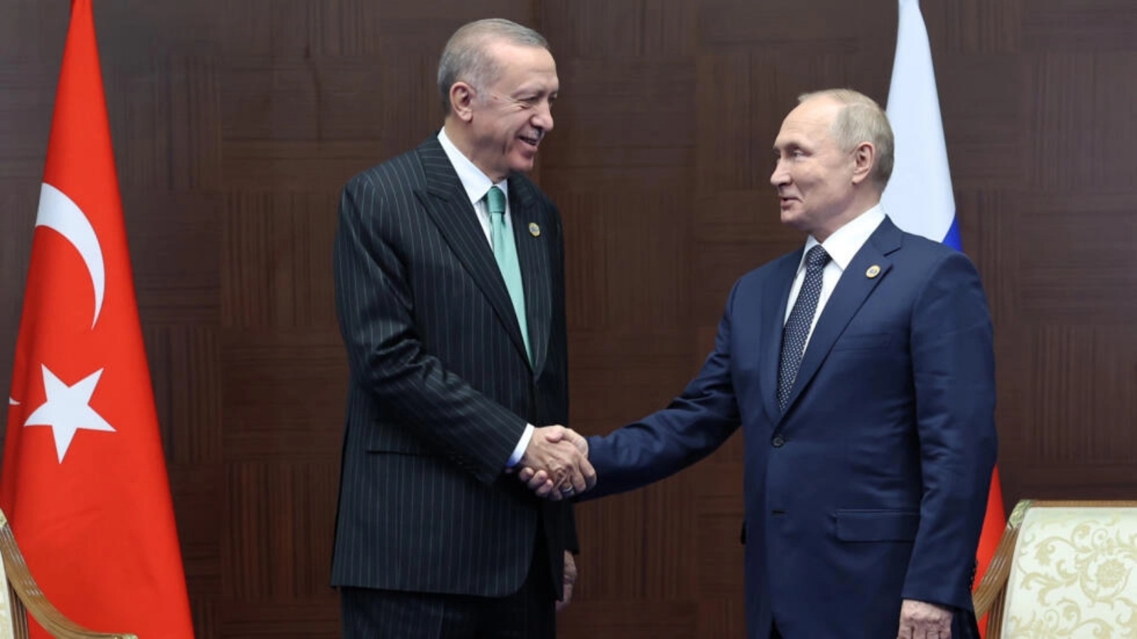 خلال اخر لقاء بين الرئيسين التركي رجب طيب اردوغان والروسي فلاديمير بوتين في أكتوبر 2022 