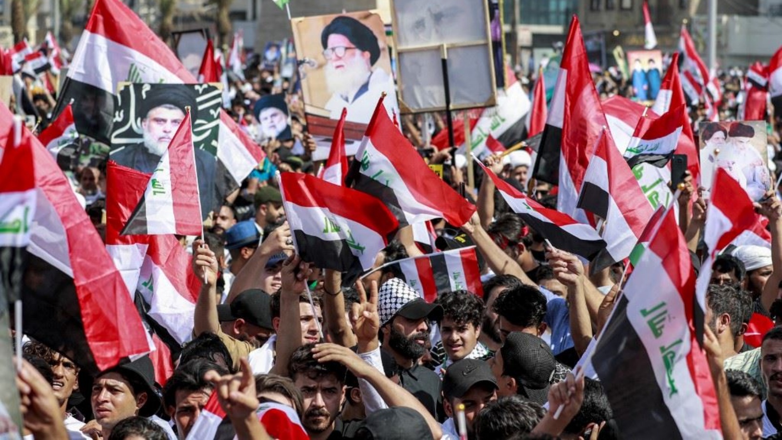 أنصار للصدر تجمعوا في ساحة التحرير ببغداد خلال تظاهرة مناهضة لإسرائيل 13 أكتوبر 2023