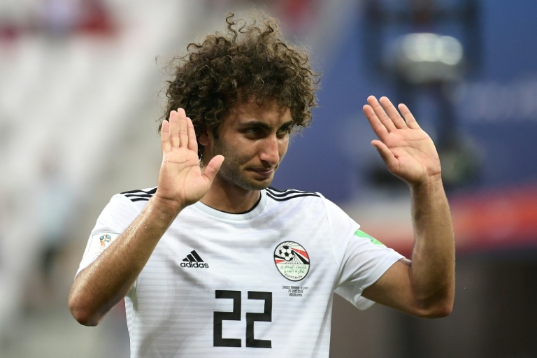 عمرو وردة في صورة له خلال مباراة المنتخبين المصري والسعودي في مونديال روسيا، في 25 حزيران/يونيو 2018.