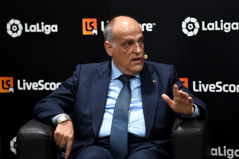 رئيس رابطة الدوري الإسباني لكرة القدم خافيير تيباس خلال مؤتمر صحافي في مدريد في 12 أيلول/سبتمبر 2019.