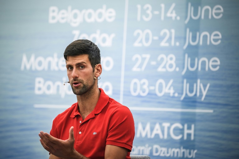 صورة مؤرخة لنجم كرة المضرب الصربي نوفاك ديوكوفيتش 25 ايار/مايو 2020 في بلغراد