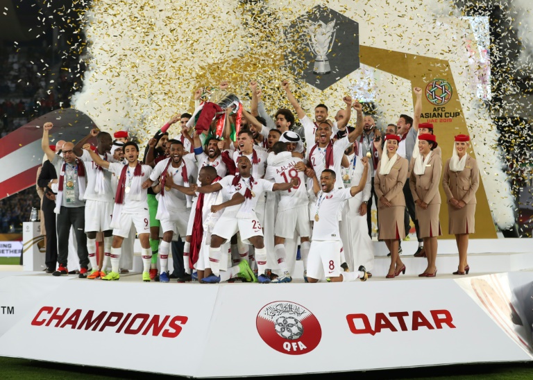 لاعبو قطر يحتفلون باحراز لقب كأس آسيا 2019