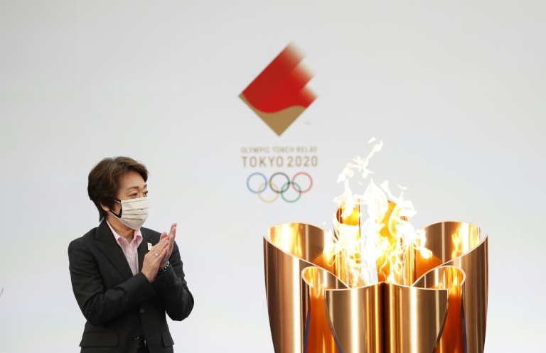 رئيسة اللجنة المنظمة لاولمبياد طوكيو 2020 سيكو هاشيموتو خلال حفل انطلاق الشعلة