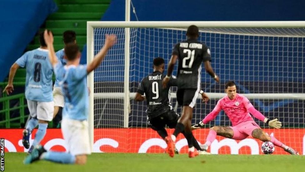 أربعة من أصل سبعة أهداف أحرزها موسى ديمبيلي في دوري أبطال أوروبا كانت في شباك مانشستر سيتي Getty Images