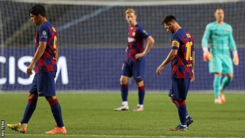 موسم برشلونة انتهي بهزيمة لصالح بايرون ميونيخ بنتيجة 8-2 في ربع نهائي دوري الأبطال REUTERS