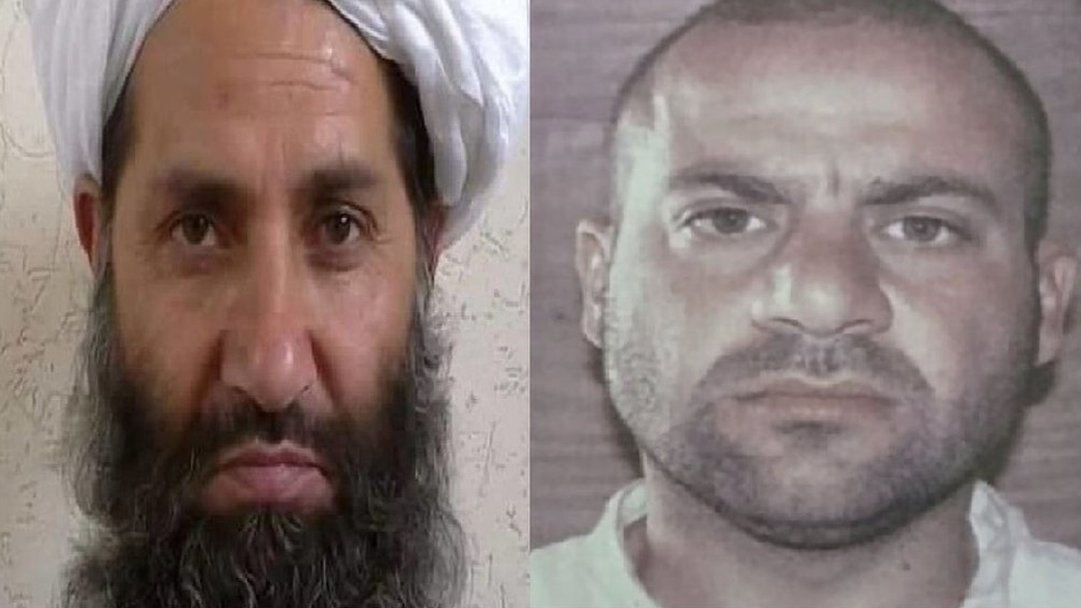 BBC زعيم تنظيم الدولة أبو إبراهيم الهاشمي القرشي (يمين)، وزعيم حركة طالبان هبة الله أخوند زاده