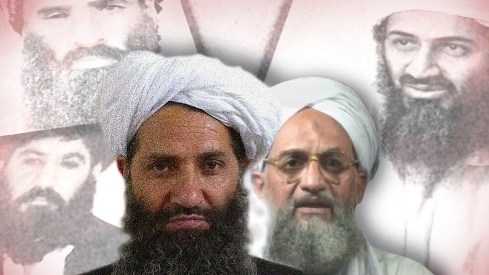BBC زعيم طالبان هبة الله أخوند زاده وخلفه صور بن لادن والظواهري والملا عمر