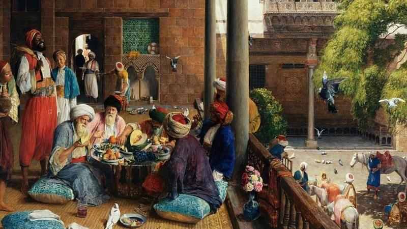 لوحة بعنوان "وليمة" من أعمال الرسام الإنجليزي جون فريدريك لويس القرن 19