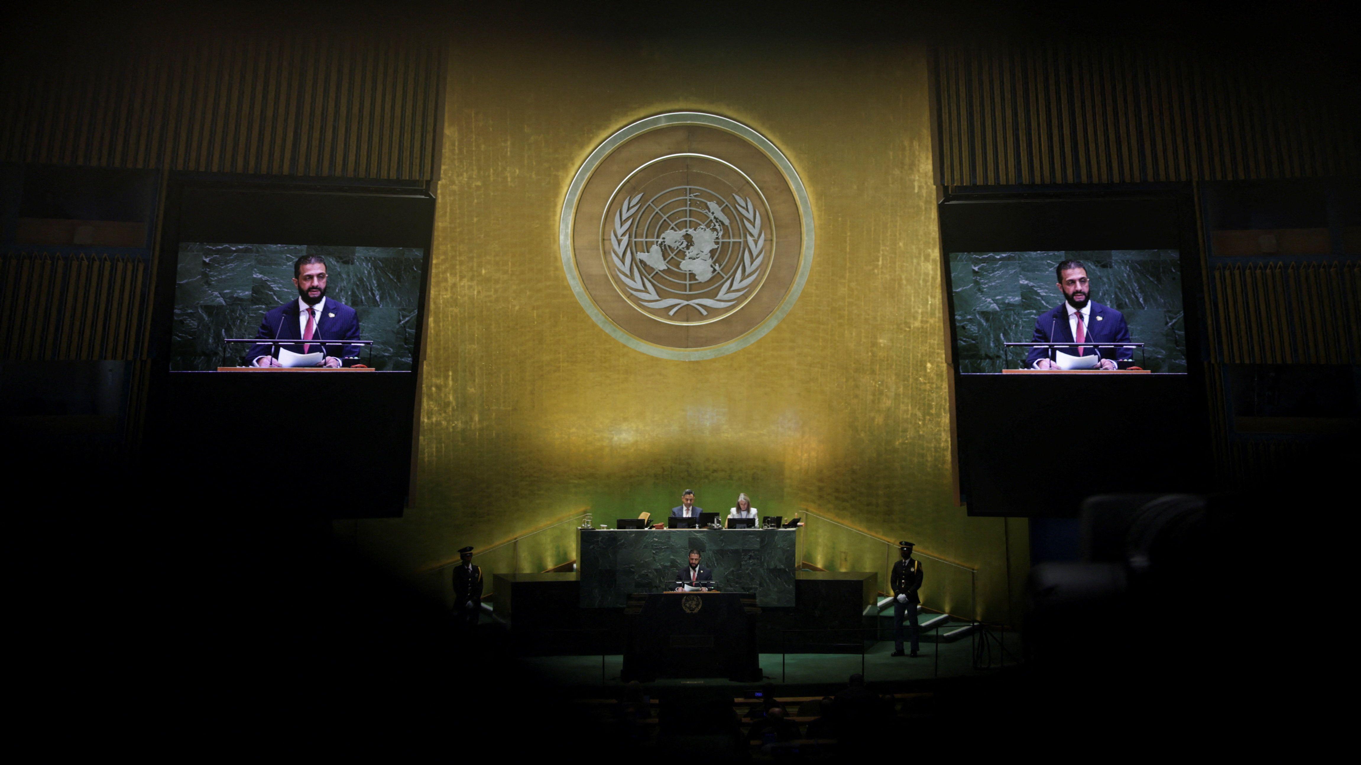 رئيس المرحلة الانتقالية في سوريا أحمد الشرع يلقي كلمة أمام الجمعية العامة للأمم المتحدة في نيويورك - Reuters