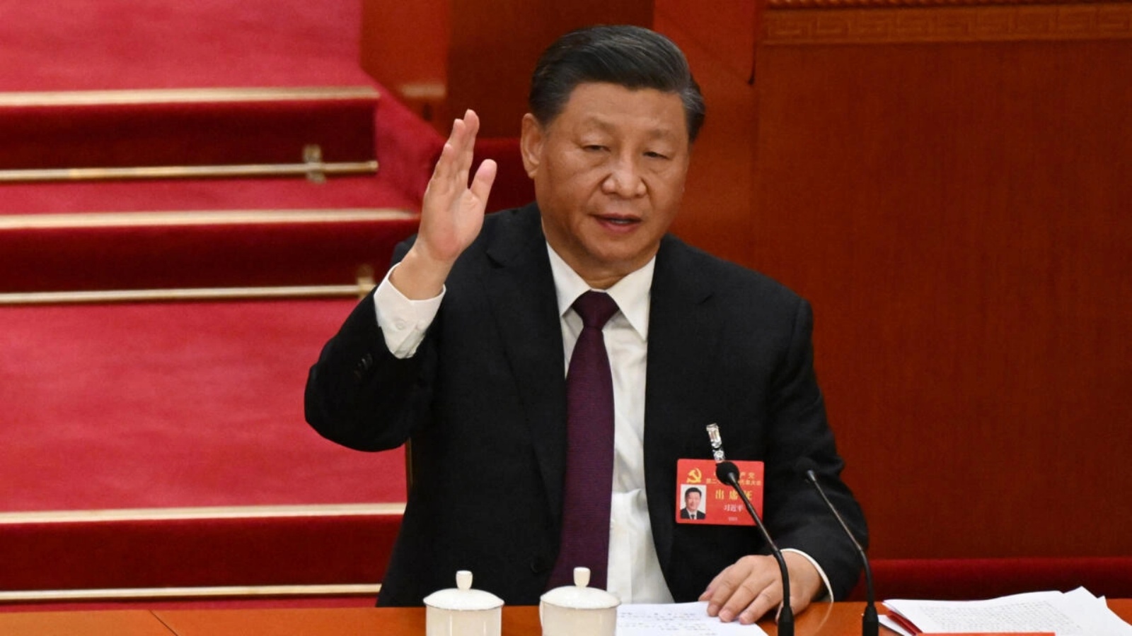 الرئيس الصيني شي جينبينغ خلال الجلسة الافتتاحية للمؤتمر العشرين للحزب الشيوعي الصيني في قاعة الشعب الكبرى في بكين يوم الأحد 23 أكتوبر 2022