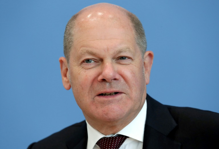 وزير المالية الألماني اولاف شولتز في مؤتمر صحافي في برلين في 14 أيار/مايو 2020