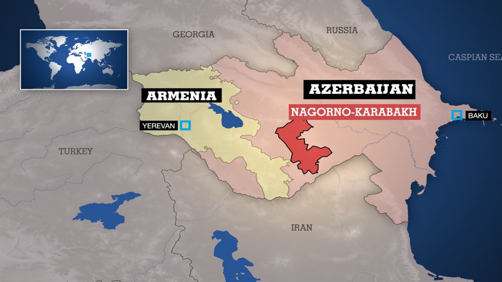 خريطة لإقليم قره باغ المتنازع عليه بين أذربيجان وأرميبنيا 