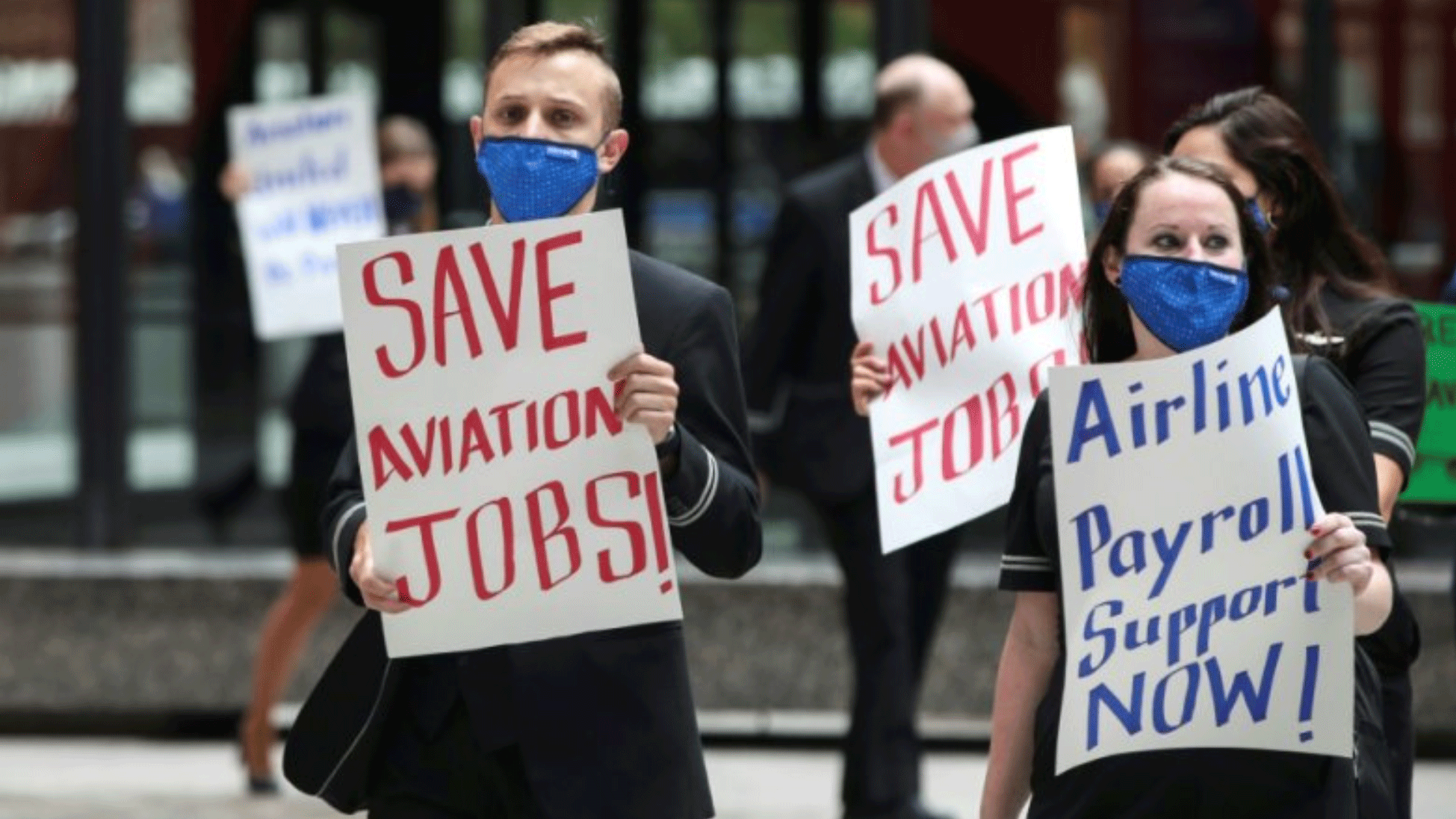 تظاهرة في شيكاغو للمطالبة بمساندة قطاع الطيران، في التاسع من أيلول/سبتمبر 2020