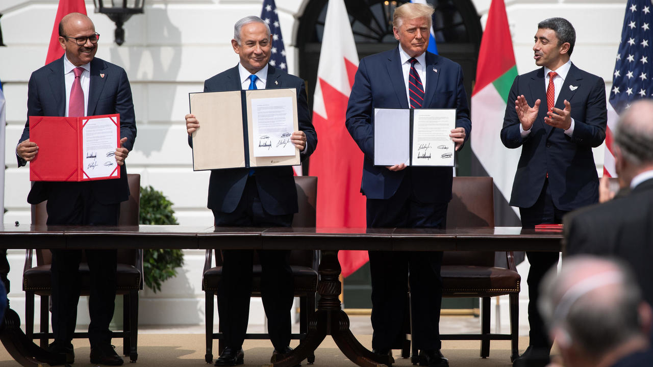 من حفل توقيع اتفاقي التطبيع بين اسرائيل وكل من الامارات والبحرين في حديقة البيت الابيض في 15 ايلول/سبتمبر 2020