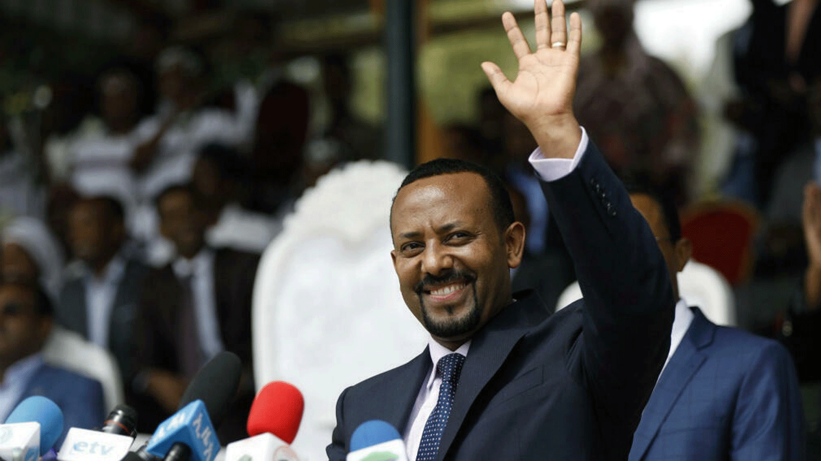 رئيس الوزراء الإثيوبي آبي أحمد خلال تجمع في أمبو ، على بعد حوالي 120 كيلومترًا غرب أديس أبابا، إثيوبيا. في 11 نيسان/ أبريل 2018.