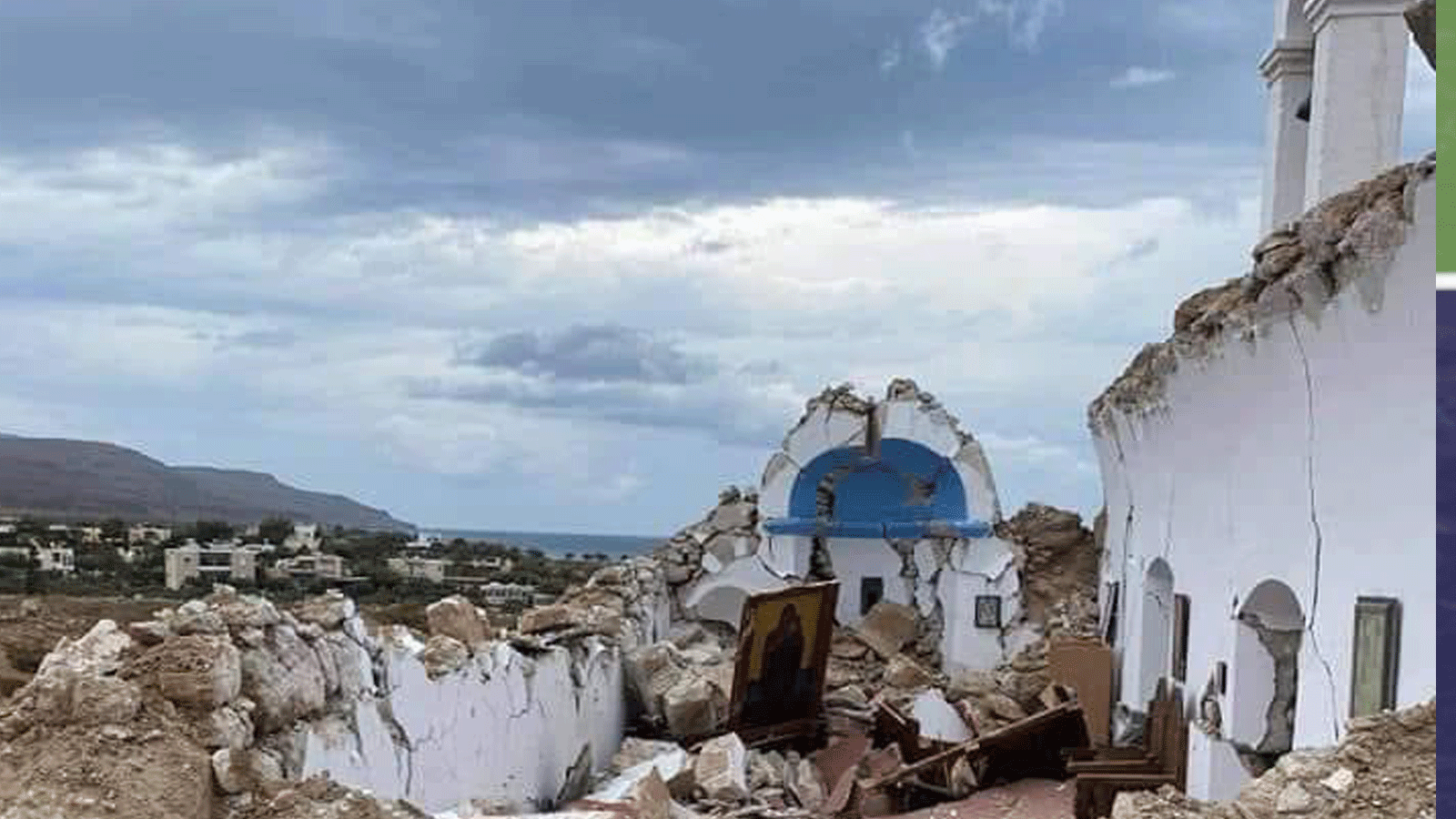 كنيسة آغيوس نيكولاوس في قرية Xirokambos انهارت جزئيًا جراء زلزال بقوة 6.3 درجة قبالة جزيرة كريت. 12 تشرين الأول/ أكتوبر 2021