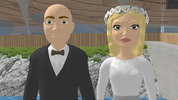 صورة ترايسي ودايف غانيون الافتراضية في زفافهما في عالم "ميتافيرس" في صورة مأخوذة من فيديو منشور لحفلهما