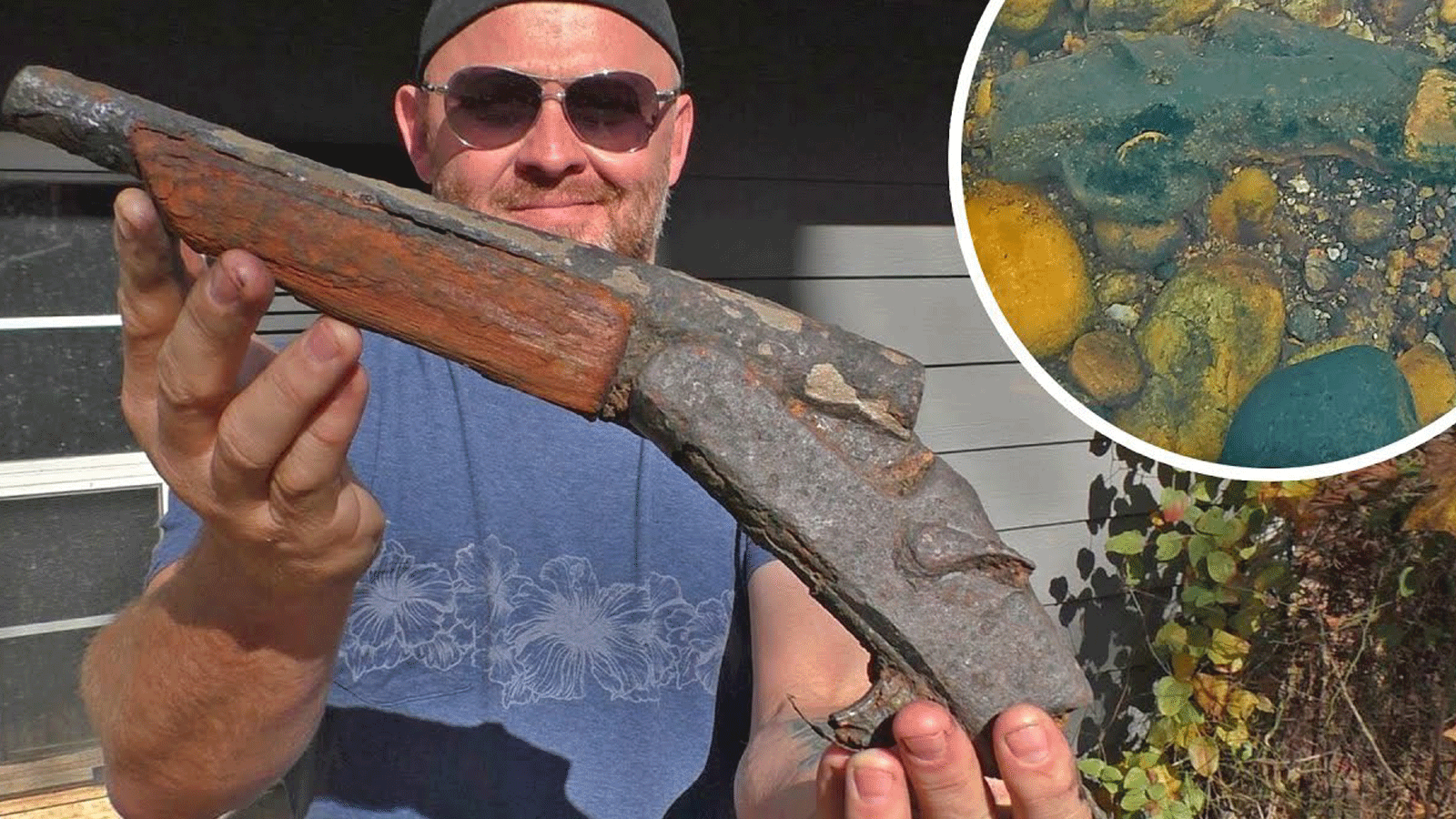 صورة للغطاس من صفحته الموثقة على تويتر، وهو يعرض سلاحا وجده في رحلة غطس