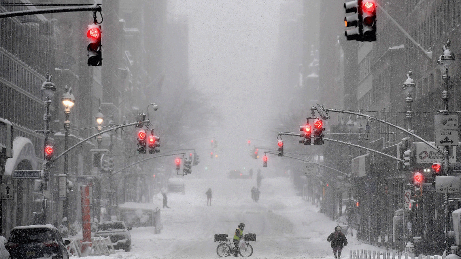 لقطة من العاصفة التي ضربت مدينة نيويورك الأميركية في شباط/ فبراير 2021
