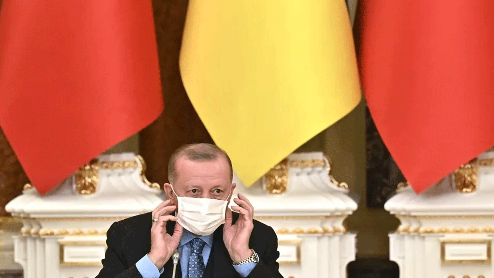 الرئيس التركي رجب طيب إردوغان خلال زيارته إلى كييف، أوكرانيا في 3 شباط/ فبراير 2022.