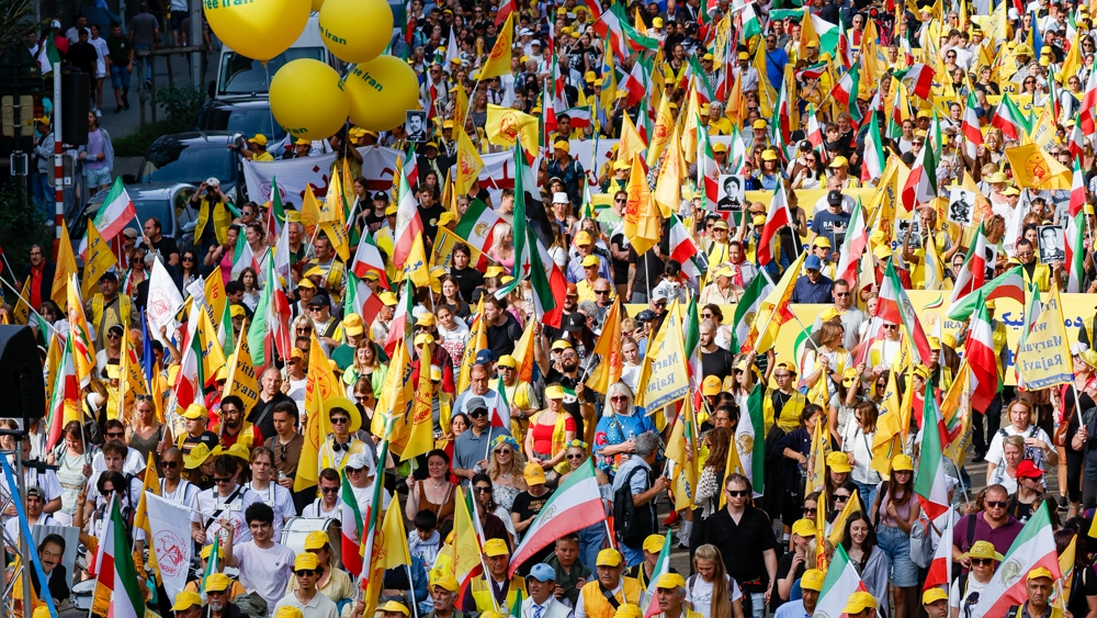 جانب من تظاهرات بروكسل ضد النظام الإيراني