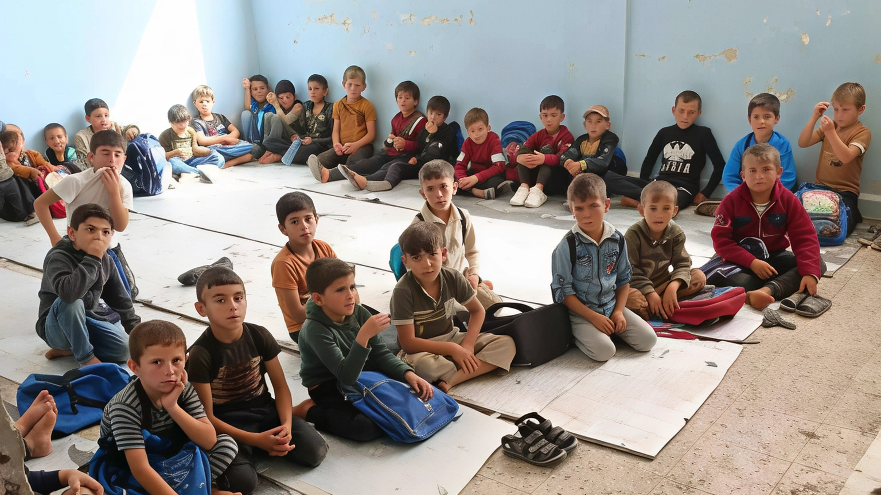 يفترش الطلاب الأرض في غياب التجهيزات المدرسية المناسبة