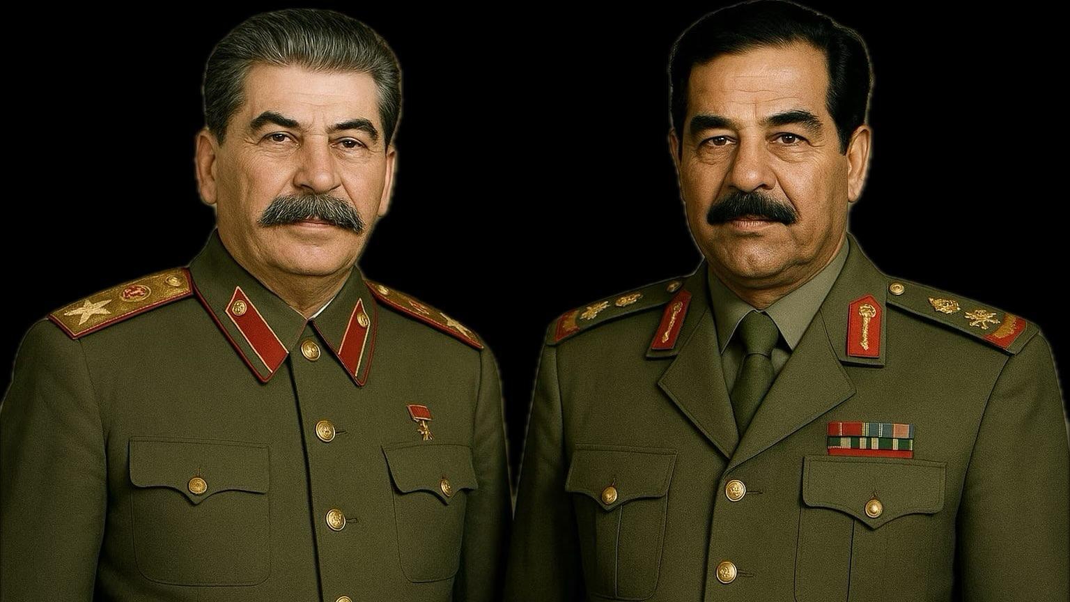 صورة مولدة بأدوات تحرير الصور تمثل صدام حسين وستالين