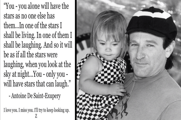 الصورة الأخيرة التي وضعها روبين ويليامز مع ابنته والجملة التي خاطبت بها زيلدا والدها على موقعه إنستغرام