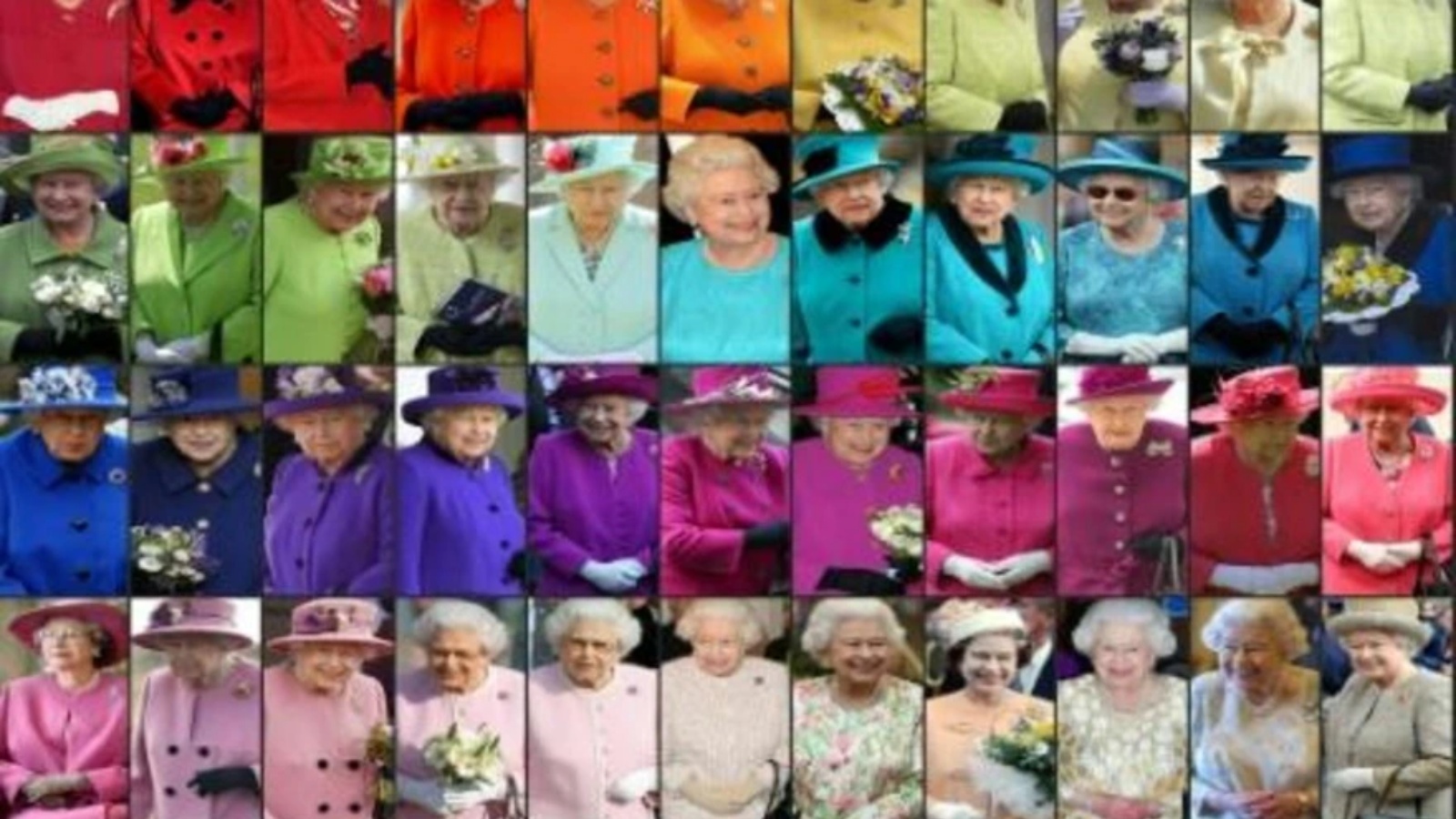 صورة رُكبت في 29 اكتوبر تظهر إطلالات عدة للملكة إليزابيث الثانية التي اعتمدت تدرجات كثيرة من الألوان على مدار العقود