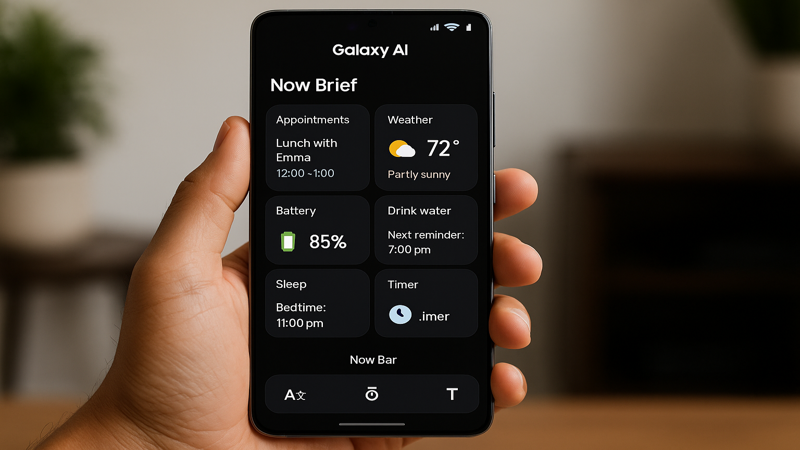 صورة تعبيرية لهاتف سامسونغ تُبرز تقنيات المساعد الذكي والتجارب الرقمية المستقبلية. أُنتِجت بالذكاء الاصطناعي © الحقوق محفوظة للمؤلف