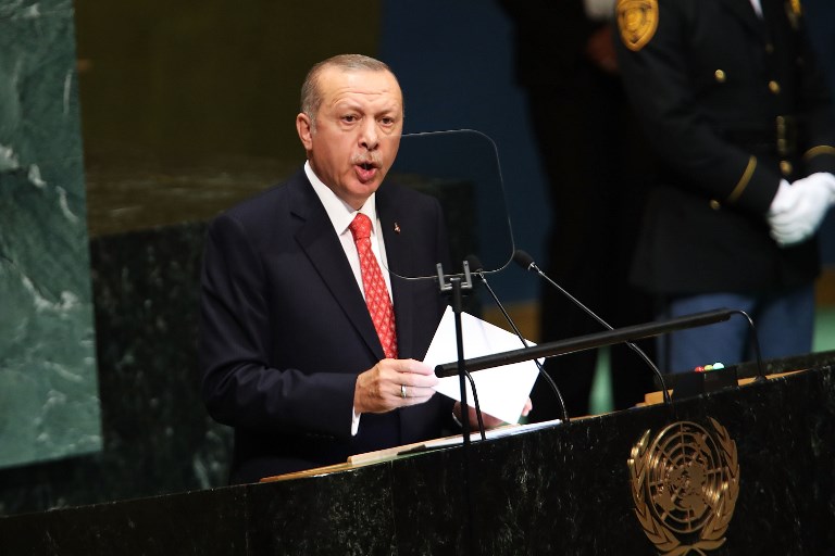 الرئيس التركي متحدثا أمام الجمعية العامة للأمم المتحدة