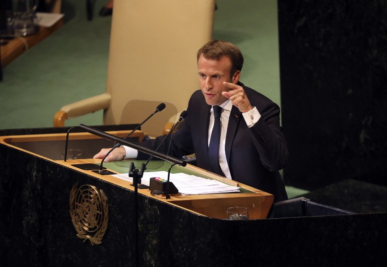 الرئيس الفرنسي متحدثا أمام الجمعية العامة للأمم المتحدة