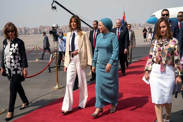سيدة مصر الأولى انتصار عامر تستقبل نظيرتها الأميركية ميلانيا ترمب