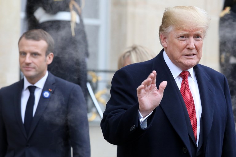 رئيسا فرنسا والولايات المتحدة خلال لقائهما في باريس
