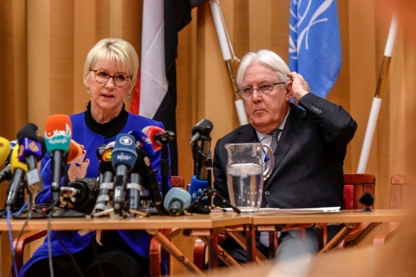 وزيرة الخارجية السويدية مارغو وولستروم والموفد الدولي الخاص الى اليمن مارتن غريفيث