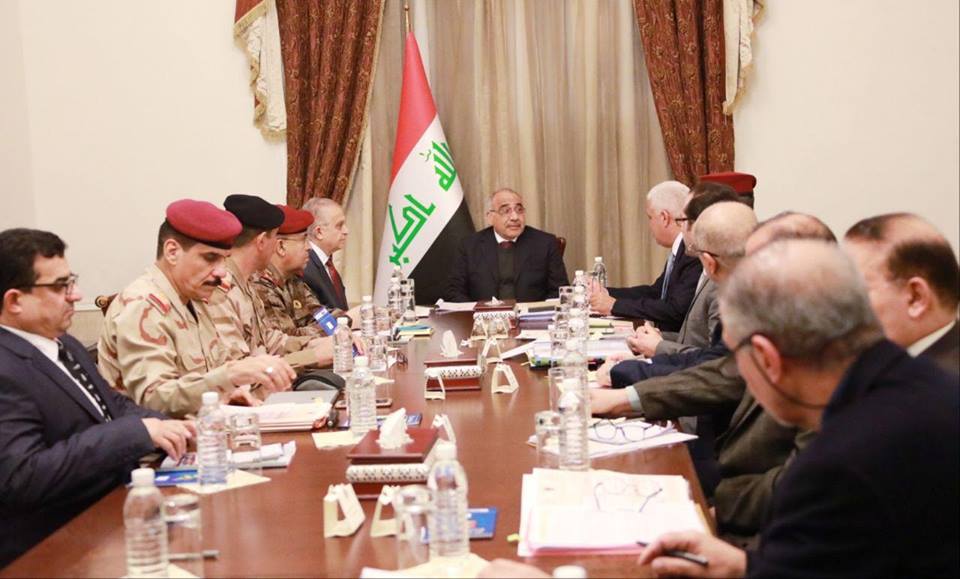 مجلس الامن الوطني العراقي منعقدا برئاسة رئيس الوزراء عادل عبد المهدي