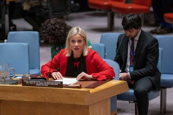 الممثلة الخاصة للأمين العام للأمم المتحدة في العراق بلاسخارت تلقي كلمة حول العراق أمام اجتماع مجلس الأمن