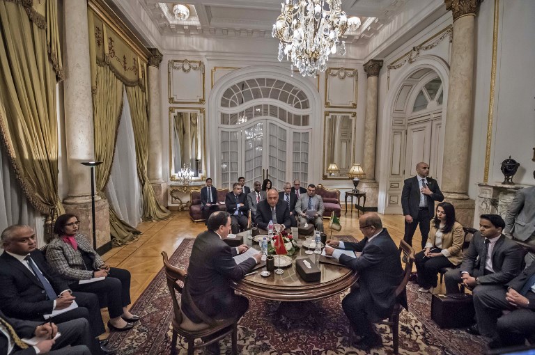  وزراء خارجية مصر وتونس والجزائر خلال اجتماع يوم الثلاثاء في القاهرة