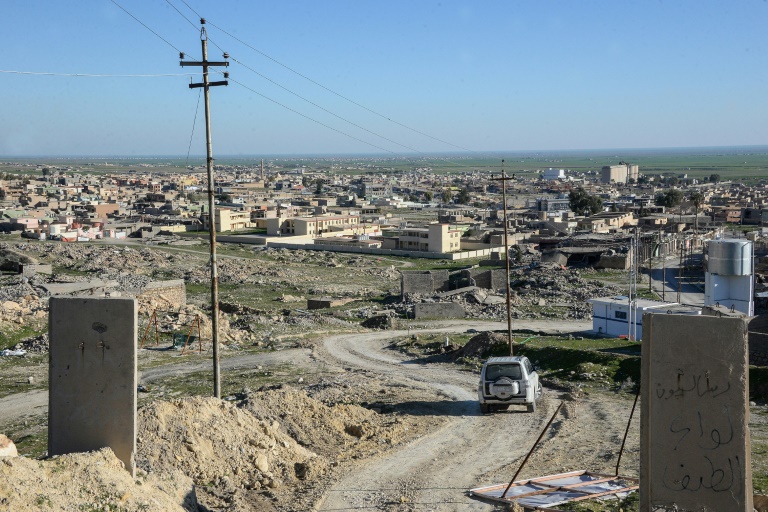 منظر عام لبعض المباني المدمرة في سنجار بشمال العراق في 4 شباط/فبراير 2019.