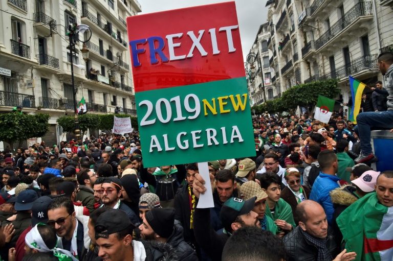 جزائريون يتظاهرون في 22 آذار/مارس 2019 بالعاصمة الجزائرية للمطالبة بتنحي الرئيس عبد العزيز بوتفليقة. 