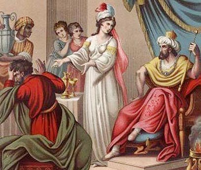 رسم تخيلي للملكة أستير وزوجها الامبراطور الفارسي 