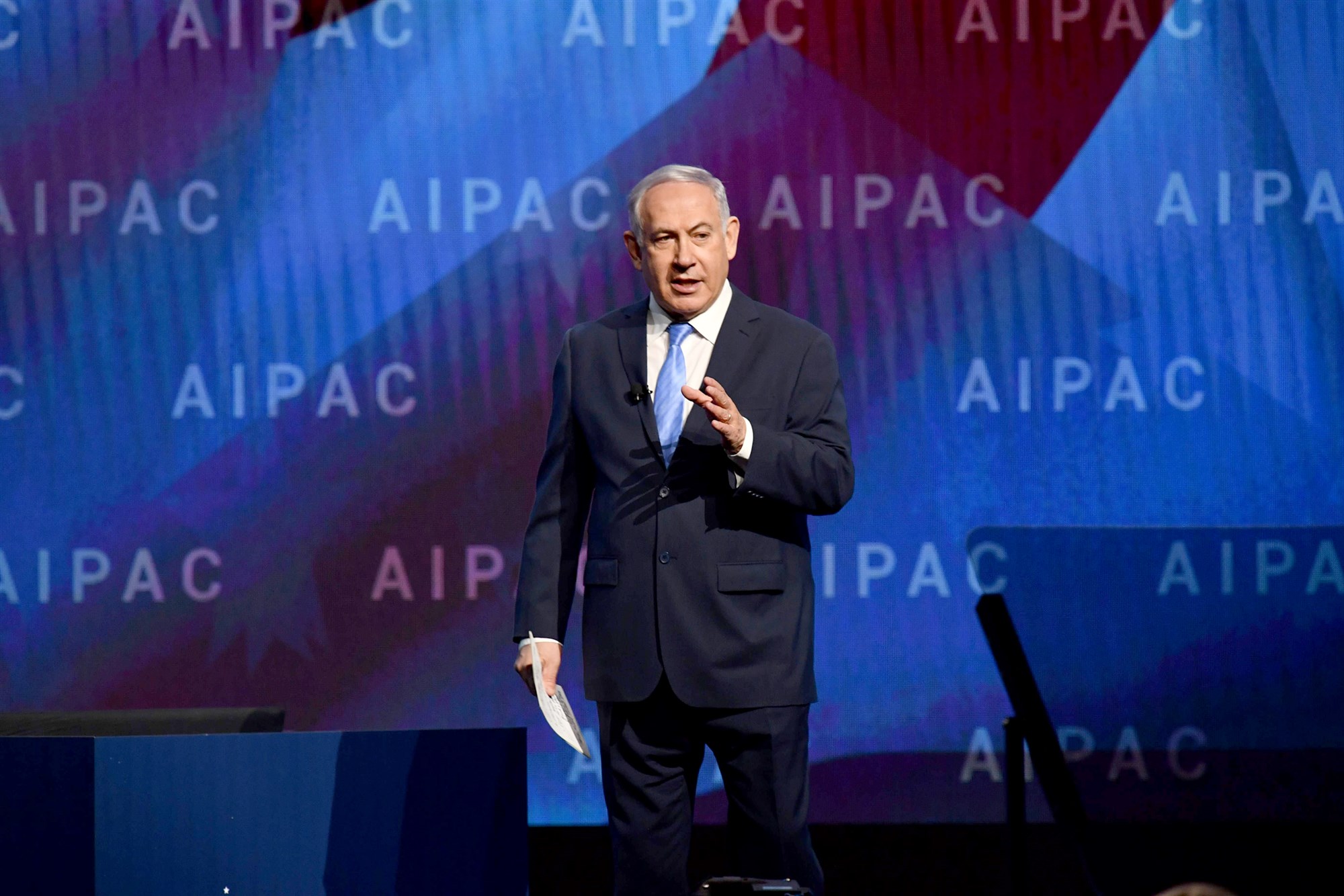 نتانياهو خلال مشاركته في مؤتمر ايباك السنوي في العام 2018 