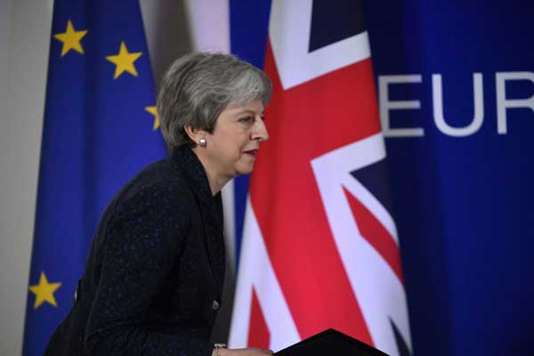 رئيسة الوزراء البريطانية تيريزا ماي في 22 مارس 2019 في بروكسل